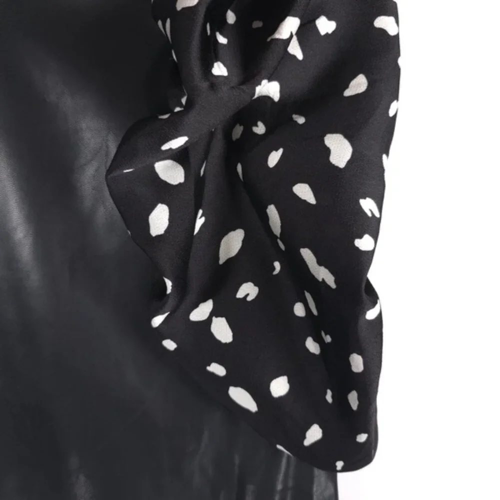 THML Lucia Mini Dress Faux Leather Polka Dot Ruffle Sleeves THS1220-1-BK SMALL - Picture 10 of 12